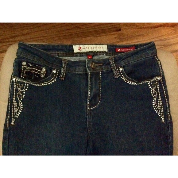"Gene Culture"BLINGED Denim Mid Rise Boot Cut Dark Wash Women Jeans 31"x31" Sz4 - Picture 10 of 12